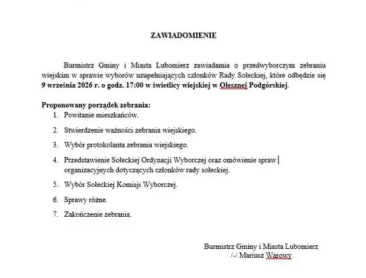 Zebranie przedwyborcze w Olesznej Podgórskiej – wybory uzupełniające do Rady Sołeckiej