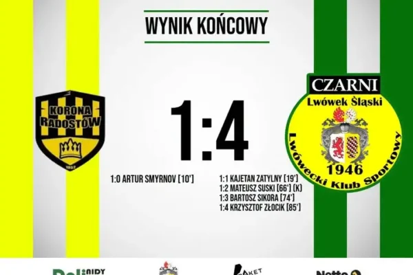 LKS Czarni Lwówek Śląski wygrywa 4:1 z Koroną Radostów