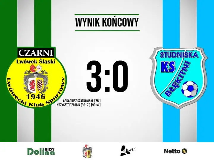 LKS Czarni Lwówek Śląski wygrywa 3:0 z KS Błękitni Studniska