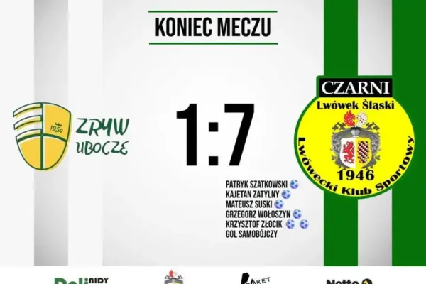 LKS Czarni Lwówek Śląski rozgromił Zryw Ubocze 7:1