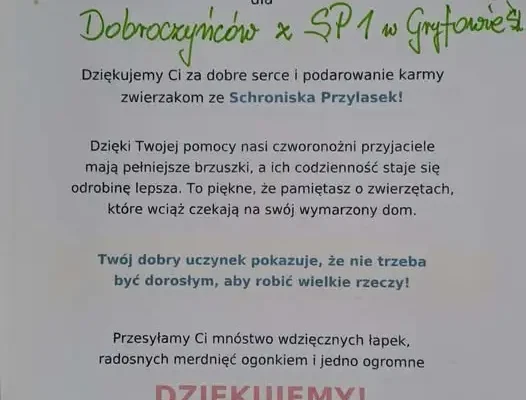 Uczniowie SP Gryfów zebrali 149,52 kg karmy dla zwierząt