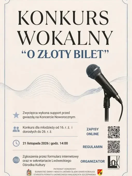 Konkurs wokalny „O Złoty Bilet” w Lwówku Śląskim – szansa na występ przed gwiazdą Koncertu Noworocznego