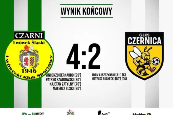 LKS Czarni Lwówek Śląski wygrywa 4:2 z GLKS Czernica w emocjonującym meczu