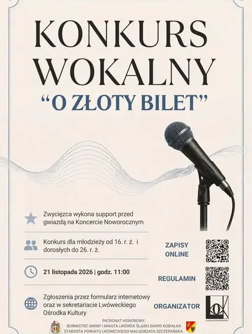 Lwówecki Ośrodek Kultury zaprasza na konkurs wokalny „O Złoty Bilet”